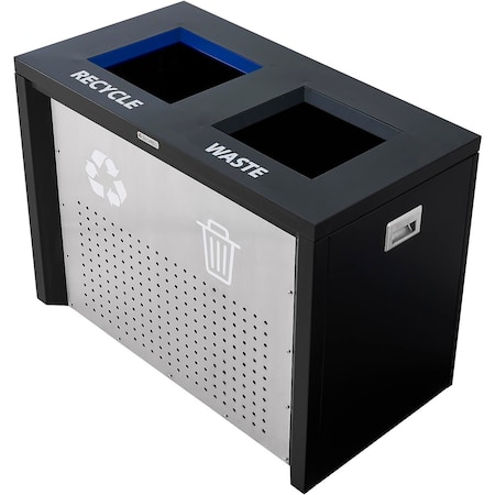 Global Industrial Two-Stream Recycling & Trash Can, 86 Gallon, Black 615161